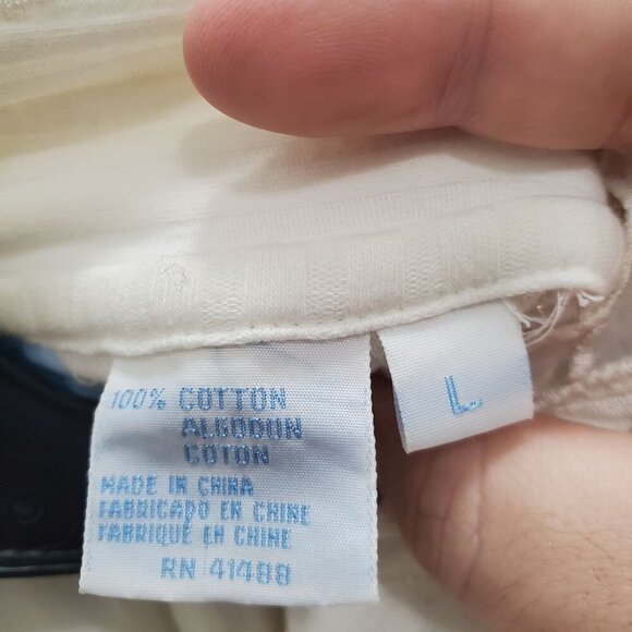 QPS Womens Vintage 80s 90s White Ribbed Cottagecore Lace Embroidered Button Up L - Picture 7 of 8